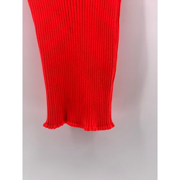 UNBRANDED Women's Neon Orange Ribbed High-Neck Short Sleeve Top SZ XS/S - Picture 6 of 10